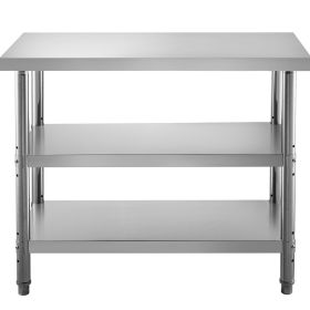 VEVOR Outdoor Food Prep Table, 48x14x33 in Commercial Stainless Steel Table, 2 Adjustable Undershelf BBQ Prep Table, Heavy Duty Kitchen Work Tabl