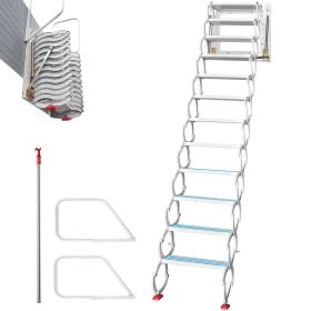 VEVOR Attic Steps Pull Down 12 Steps Attic Stairs Alloy Attic Access Ladder, White Pulldown Attic Stairs, Wall-mounted Folding Stairs for Attic
