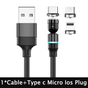 540 Degree Rotating Magnetic Suction Charging Line For Android Type C (Option: Black 3in1-2m)