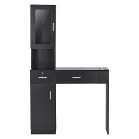 VEVOR Salon Workstation, Wall-Mounted Unit for Hair Professionals, Spa Styling Storage Solution, Includes 1 Cabinet, 3 Shelves (Color: Black, Type: Set Type)