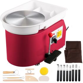 VEVOR Pottery Wheel 28cm Pottery Forming Machine 350W Electric Pottery Wheel with Adjustable Feet Lever Pedal DIY Clay Tool with Tray for Ceramic (Color: Red, Max. Power: 350W)