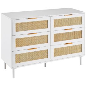 VEVOR 6 Drawer Rattan Dresser, Boho Dresser, Rattan Chest of Drawers with Spacious Storage, Natural Rattan Dresser for Bedroom, Living Room & Hal (number of drawers: 6 Draws, Color: White)