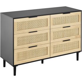 VEVOR 6 Drawer Rattan Dresser, Boho Dresser, Rattan Chest of Drawers with Spacious Storage, Natural Rattan Dresser for Bedroom, Living Room & Hal (number of drawers: 6 Draws, Color: Black)